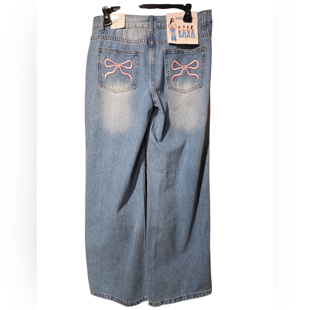 Telepatía Women’s Embroidered Pink Bow Tie Acid Jeans Low Rise Size 9/29 New - Picture 2 of 5